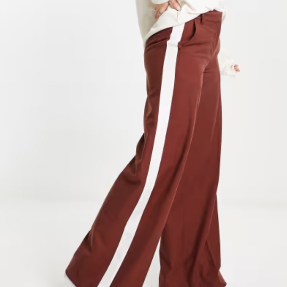 ASOS Wide Leg Track Pants with White Side Stripe - Rust
